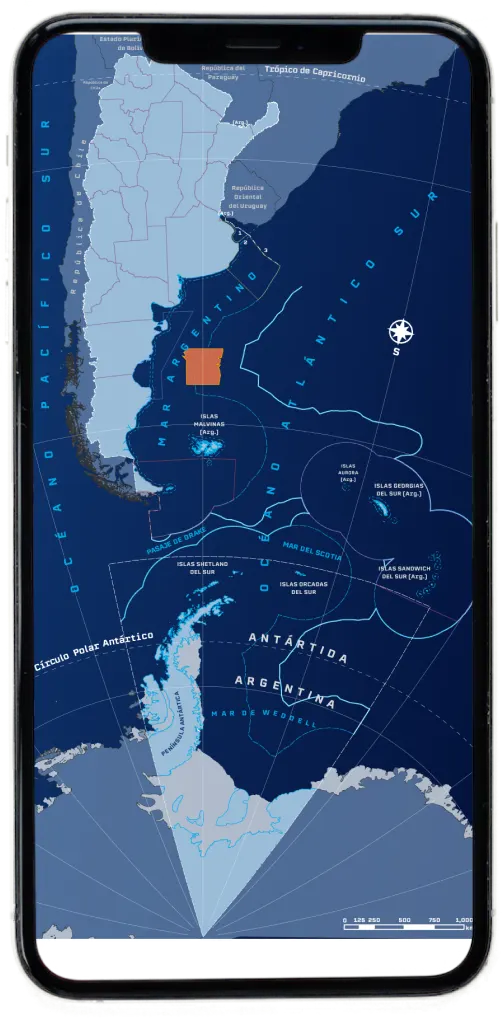 Un mapa del Talud Continental, ubicado a la altura del Golfo San Jorge en el Mar Argentino